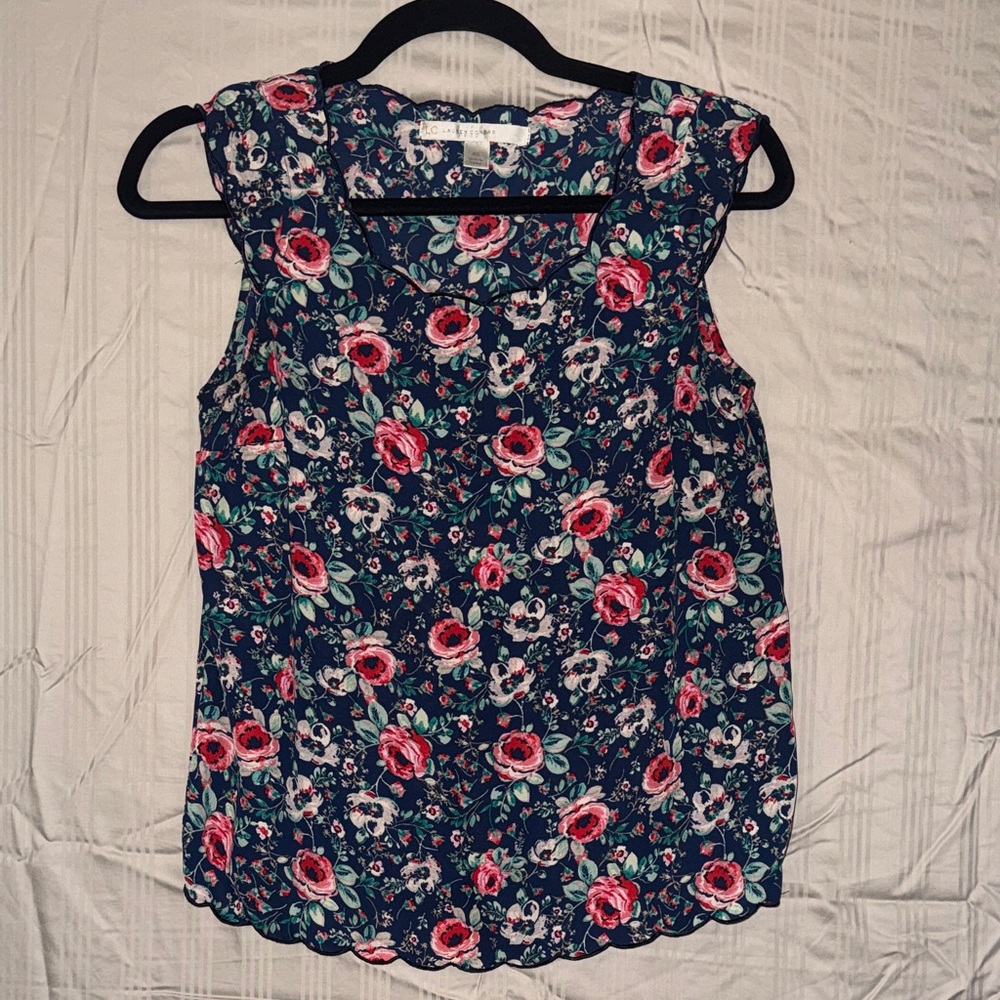 LC Lauren Conrad Navy and Pink Floral Blouse
